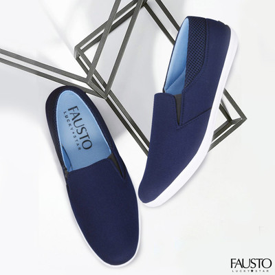 FAUSTO Slip On Shoes for Casual Outfit|Sneakers|Fashion|Comfort|Flexible TPR Sole Casual Shoes For Men(Blue , 44)