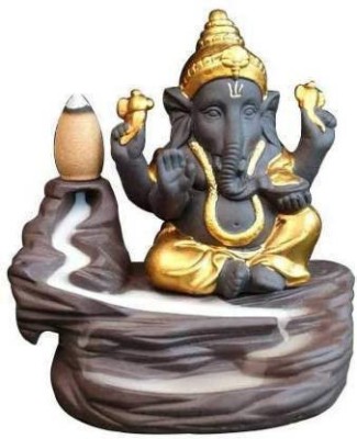 Kiger Chauki Ganesh Smoke with 10 Free Smoke Backflow Scented Cone Decorative Showpiece  -  13 cm(Resin, Gold, Brown)