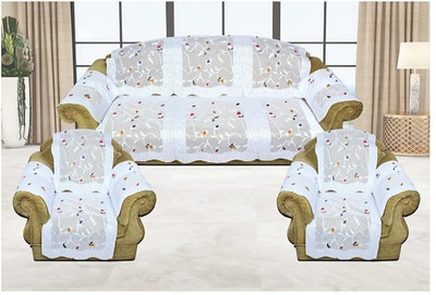 onterio fabs Cotton 3+2 Seater Sofa Floral Cover(Pack of 16 white)