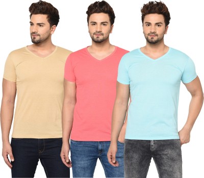 Jaskart Solid Men V Neck Light Blue, Pink, Beige T-Shirt