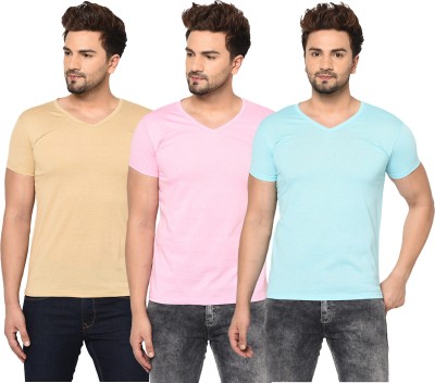 Jaskart Solid Men V Neck Light Blue, Pink, Beige T-Shirt