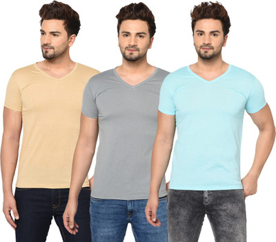 Adorbs Solid Men V Neck Multicolor T-Shirt