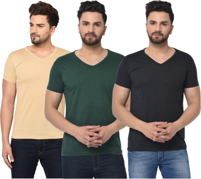 Jangoboy Solid Men V Neck Dark Green, Black, Beige T-Shirt