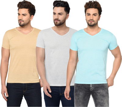 Adorbs Solid Men V Neck Multicolor T-Shirt