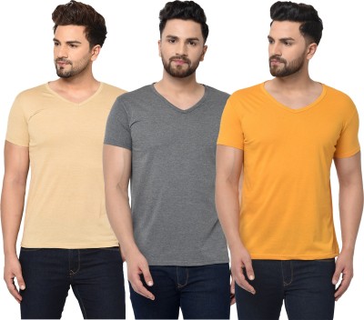 Adorbs Solid Men V Neck Orange, Beige, Grey T-Shirt