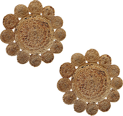 pepme Round Pack of 2 Table Placemat(Beige, Jute)