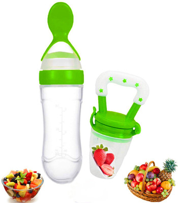PIKIPOO Presents Baby safe Silicone squeeze Fresh Food Feeder Bottle with Food Dispensing Spoon, Infant Food Nibbler Teething Toy Feeding Pacifier, Combo Pack of 2 Teether and Feeder Teether and Feeder(Green) PIKIPOO Presents Baby safe Silicone squeeze Fresh Food Feeder Bottle with Food Dispensing Spoon, Infant Food Nibbler Teething Toy Feeding Pacifier, Combo Pack of 2 Teether and Feeder Teether and Feeder(Green)