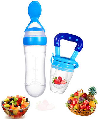 PIKIPOO Presents Baby safe Silicone squeeze Fresh Food Feeder Bottle with Food Dispensing Spoon, Infant Food Nibbler Teething Toy Feeding Pacifier, Combo Pack of 2 Teether and Feeder Teether and Feeder(Blue) PIKIPOO Presents Baby safe Silicone squeeze Fresh Food Feeder Bottle with Food Dispensing Spoon, Infant Food Nibbler Teething Toy Feeding Pacifier, Combo Pack of 2 Teether and Feeder Teether and Feeder(Blue)