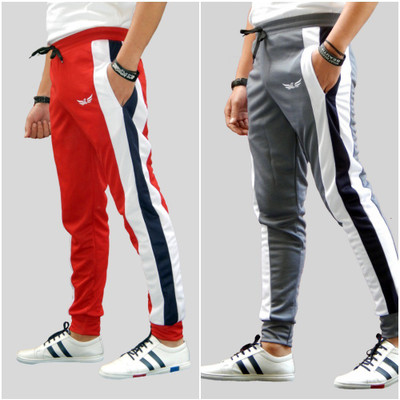 Crease & Clips Self Design Men Grey, Red Track Pants