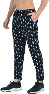Indistar Printed Men Dark Blue Track Pants