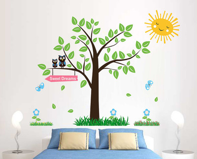 fuzzy 95 cm tree Self Adhesive Sticker(Pack of 1)