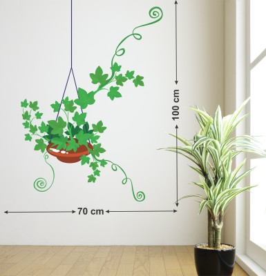 Keliko 70 cm Green Flower Pot | Multi| Multi | Wall Stickers | PVC Vinyl | Non-Reusable | Self Adhesive Sticker(Pack of 1)