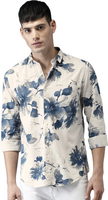Bene Kleed Men Floral Print Casual Beige Shirt