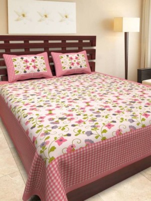 Ubania Collection 104 TC Cotton Double Printed Flat Bedsheet(Pack of 1, Pink)