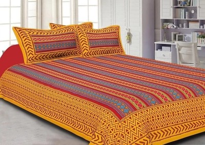 ARCZEN 144 TC Cotton Double Jaipuri Prints Flat Bedsheet(Pack of 1, Yellow)