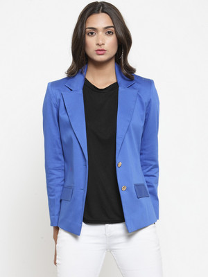 Purple State Solid Single Breasted Casual Women Blazer(Blue)