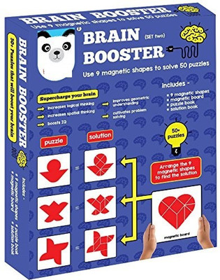 PEZYOX Brain Booster Set 2 (Junior) - 56 Puzzles Designed to Boost Intelligence - with Magnetic Shapes, Magnetic Board, Puzzle Book and Solution Book Educational Board Games