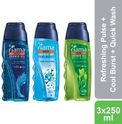 FIAMA Men Refreshing Pulse, Cool Burst and Quick Wash Shower Gel, Pack of 3(3 x 250 ml)