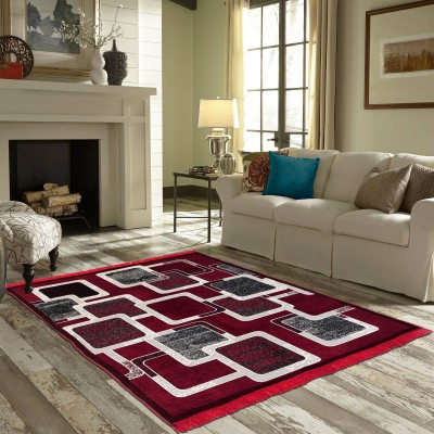 Zesture Maroon, Black Chenille Area Rug(4 ft,  X 7 ft, Rectangle)