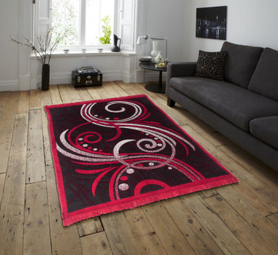 Zesture Maroon, Black Blended Carpet(4 ft,  X 7 ft, Rectangle)