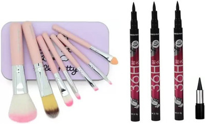 RP Give's You Small Makeup Brush Set of 7 With Three 36H Liner & One Good Quality Kajal(11 Items in the set)