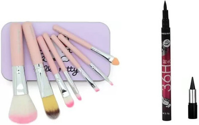 RP Give's You Small Makeup Brush Set of 7 With One 36H Liner & One Good Quality Kajal(9 Items in the set)