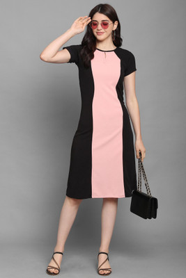 PURVAJA Women A-line Multicolor Below Knee Dress