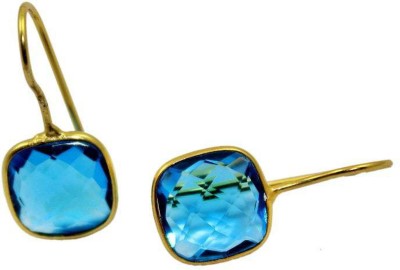 G-Vogue Designer Natural Swiss Blue Quartz Cushion Shape 24K Gold Plated Bezel Setting women Earring Quartz Brass Drops & Danglers