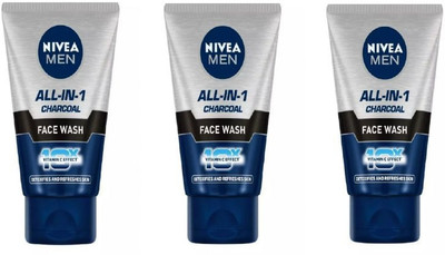 NIVEA Men All In One Charcoal (50 ml)  (Pack of 3) Face Wash(150 ml)