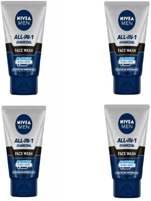 NIVEA All In One Charcoal (50 ml)  (Pack of 4) Face Wash(200 ml)