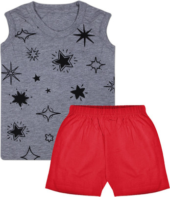 Luke and Lilly Boys Casual T-shirt Shorts(Grey, Red)