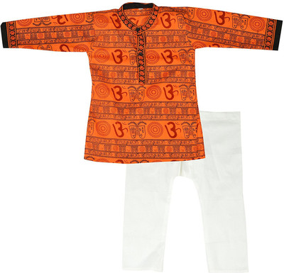 Archiecs Creation Boys Casual Kurta and Pyjama Set(Orange Pack of 1)