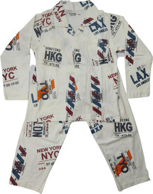 PK Collection Kids Nightwear Boys & Girls Printed Cotton(White Pack of 1)