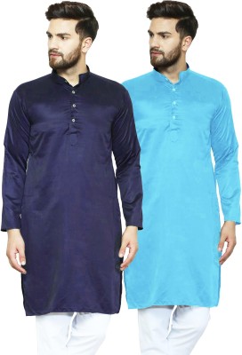 AD & AV Men Solid Straight Kurta(Purple, Light Blue)