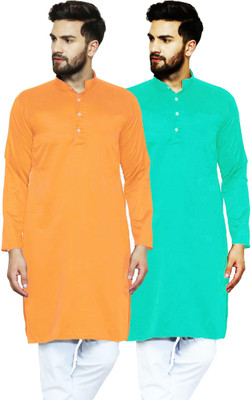 AD & AV Men Solid Straight Kurta(Yellow, Light Green)