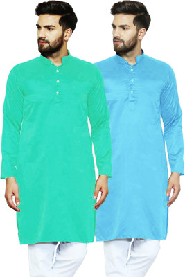 AD & AV Men Solid Straight Kurta(Light Blue, Light Green)