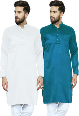 AD & AV Men Solid Straight Kurta(White, Blue)