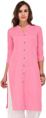 DEIFIC Women Solid Straight Kurta(Pink)