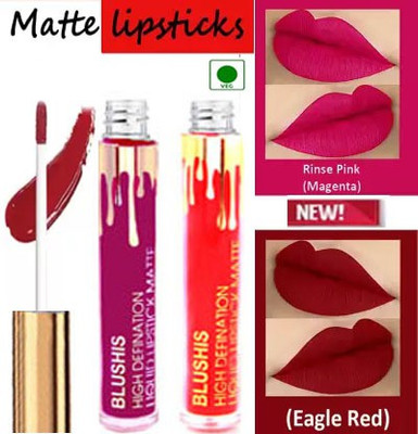 BLUSHIS High Definaton Lquid Matte Lipstick Combo Of 2 (Red and Magenta Colour ) (5ml) per each.(red, Magenta, 10 ml)