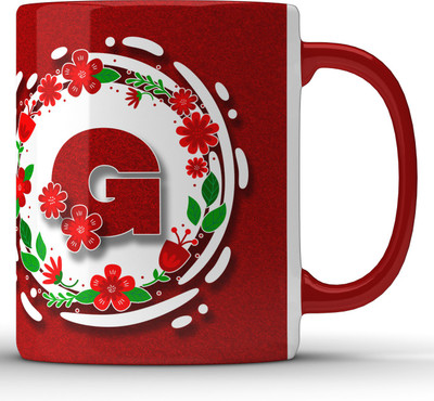 Unbounded Company Alphabet G Floral Pattern Red Ceramic Coffee Mug(325 ml)