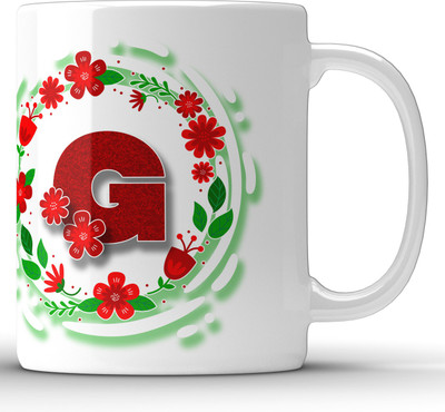 Unbounded Company Alphabet G Floral Pattern White Ceramic Coffee Mug(325 ml)