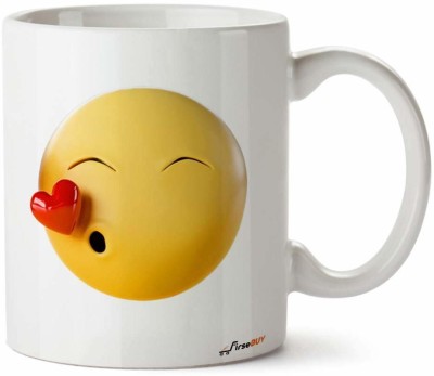 FirseBUY Cute Kiss Emoji Printed Ceramic Coffee Mug(325 ml)