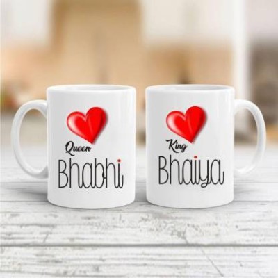 shreem store King Bhaiya Queen Bhabhi Couple Ceramic Coffee MUG Set of 2 (330ml) Ceramic Coffee Ceramic Coffee Mug(330 ml, Pack of 2)