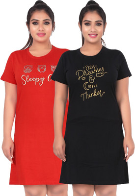 fasla Women Nighty(Black, Red)