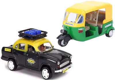 Joy Stories Pull Back Toys for Kids / CNG Auto Rickshaw, Ambassador Taxi Car Play Set - Set of 2…(Multicolor, Pack of: 1)