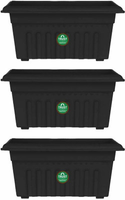 TrustBasket UV Treated Rectangular Plastic Planter (16 inches) - Black Color- Set of 3 Plant Container Set(Pack of 3, Plastic)