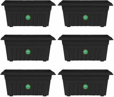 TrustBasket UV Treated Rectangular Plastic Planter (16 inches) - Black Color- Set of 6 Plant Container Set(Pack of 6, Plastic)