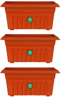 TrustBasket UV Treated Rectangular Plastic Planter (10 inches)Brown Set of 3 Plant Container Set(Pack of 3, Plastic)