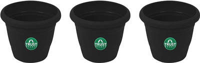 TrustBasket UV Treated Plastic Round Pot ( 6 Inches) -Black Color -Set of 3 Plant Container Set(Pack of 3, Plastic)