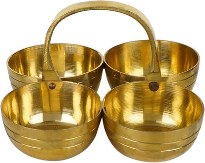Magic's Max Small Brass Puja Roli Chawal Elaichi Mishri 4 Bowl Stand Brass Brass(1 Pieces, Gold)
